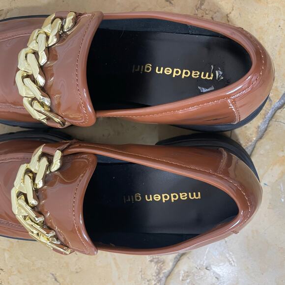 Y2K Madden Girl Loafers Sz 7.5 Brown Chunky Lug Chain Indie Sleaze Whimsigoth - Picture 8 of 8